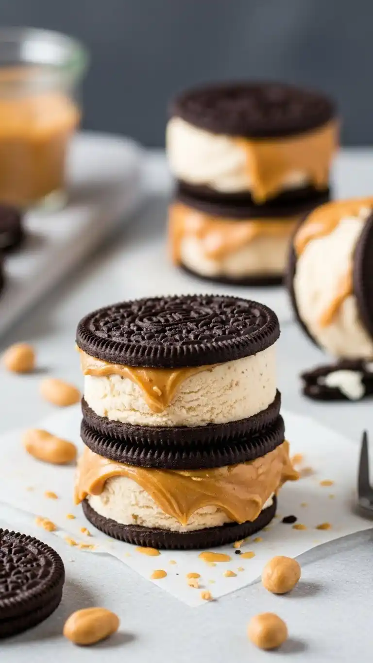 Easy Peanut Butter Oreo Ice Cream Sandwiches Recipe 3 peanut butter oreo ice cream sandwiches02