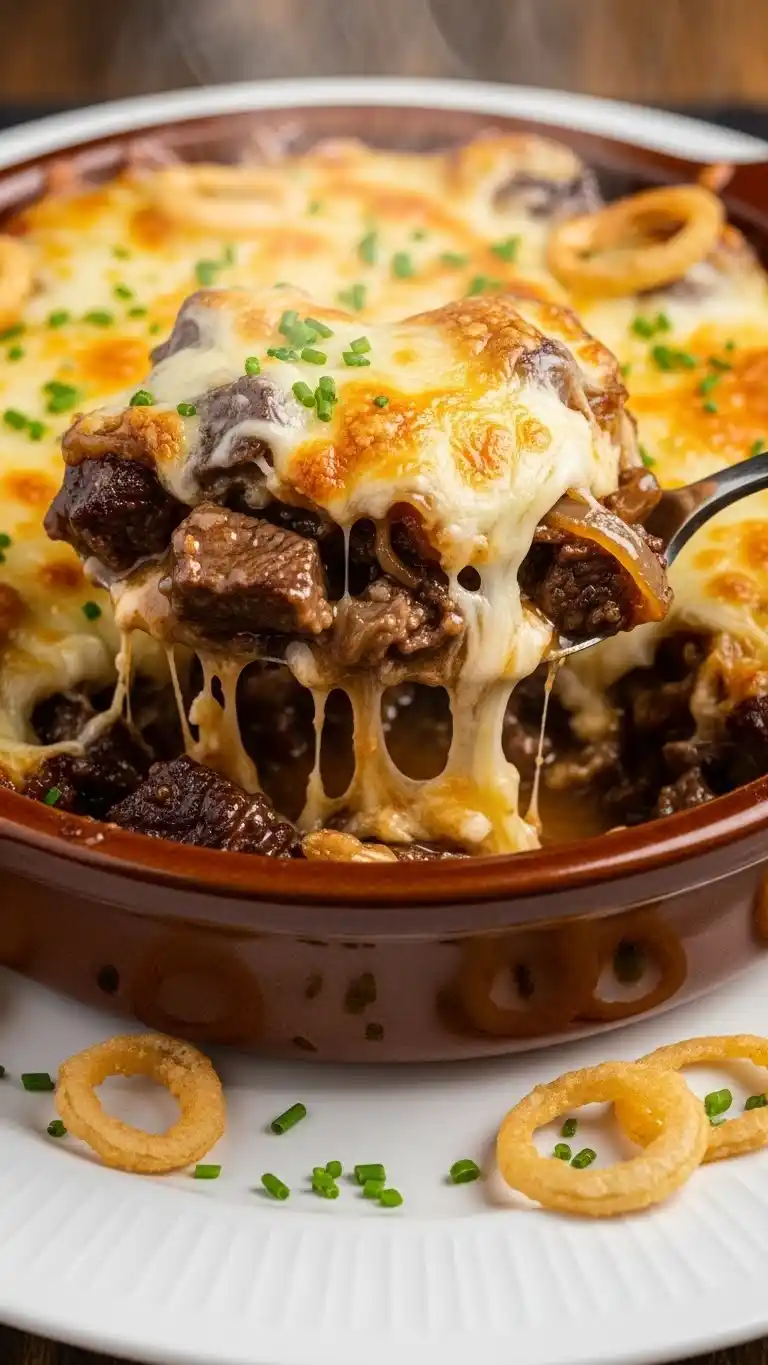 Comforting Cheesy French Onion Beef Casserole 4 Cheesy French Onion Beef Casserole 3