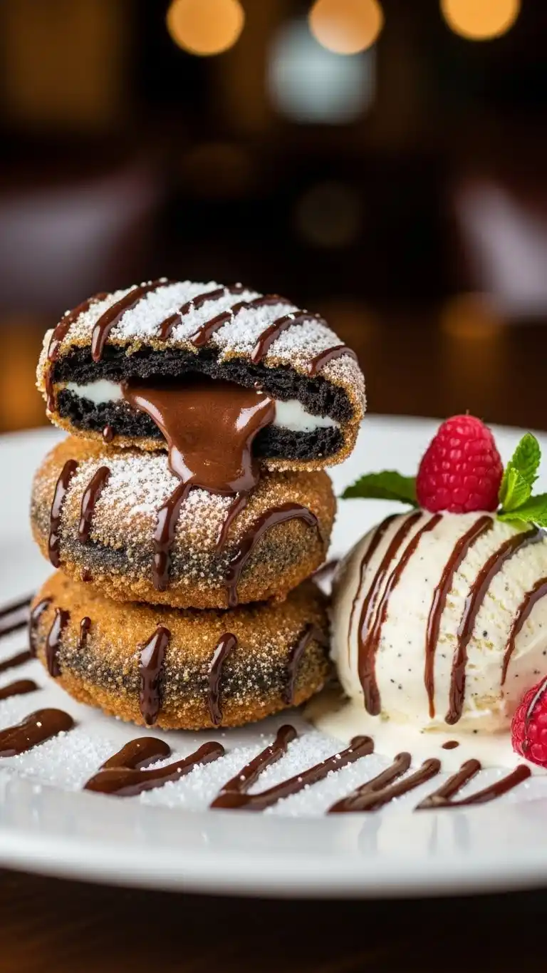 Deep Fried Nutella Oreos: Crispy, Gooey Perfection 4 deep fried nutella oreos served