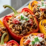Easy Stuffed Bell Peppers with Savory Beef & Rice 2 stuffed bell peppers