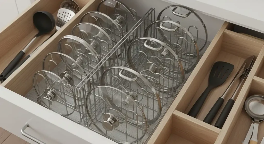 How to Store Pan Lids (Without Losing Your Mind or Your Cabinet Space) 2 vertical file-style storage