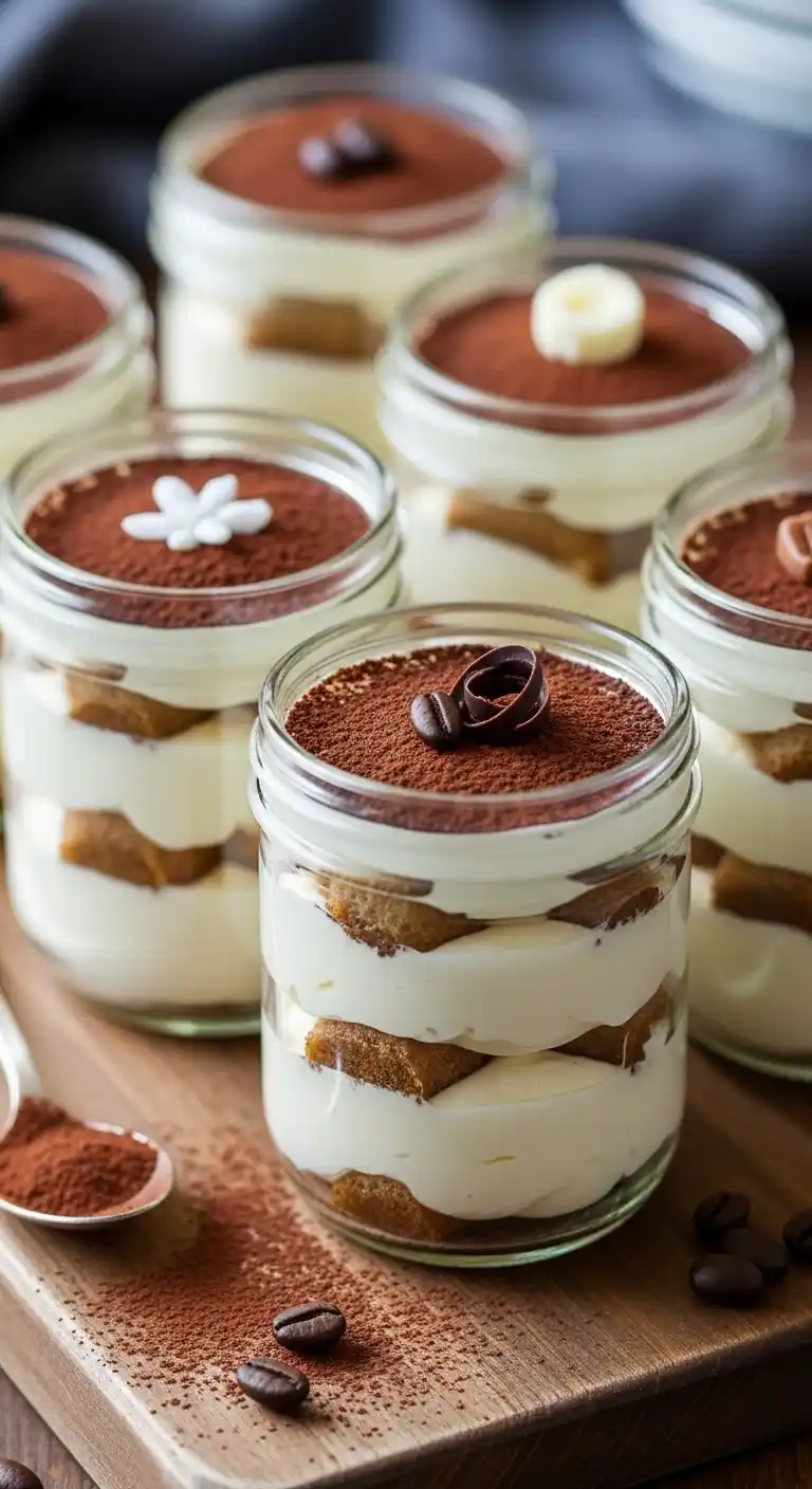 10 Make-Ahead Tiramisu Desserts That’ll Steal the Show at Your Next Party 4 _Mini Mason Jar Tiramisu