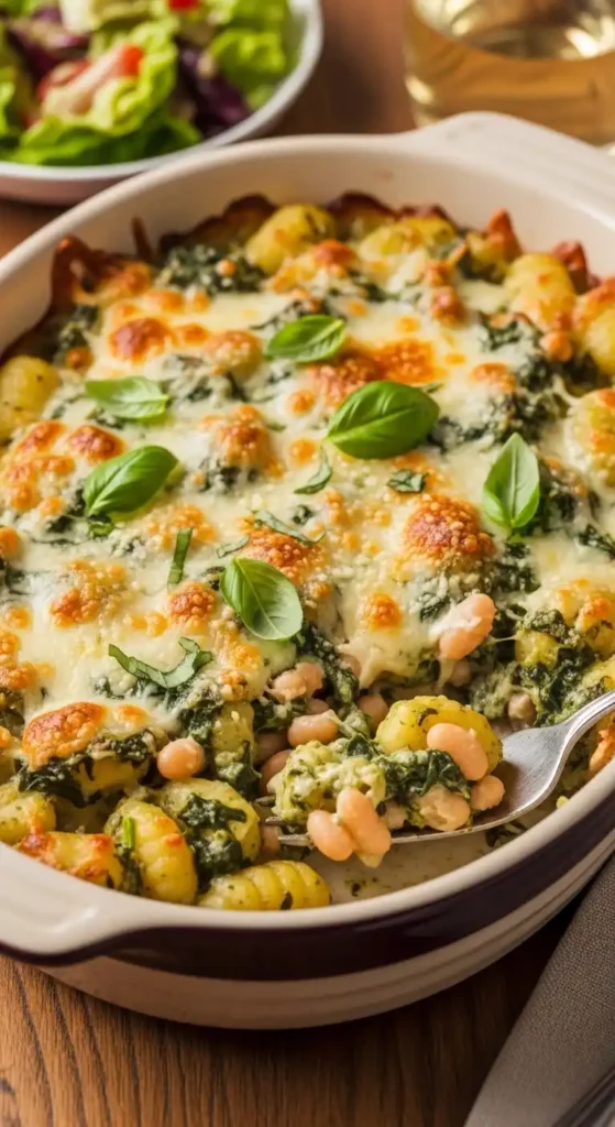15 Cheap Vegan Recipes That Taste Expensive: Luxury on a Budget 11 Spinach and White Bean Gnocchi Bake