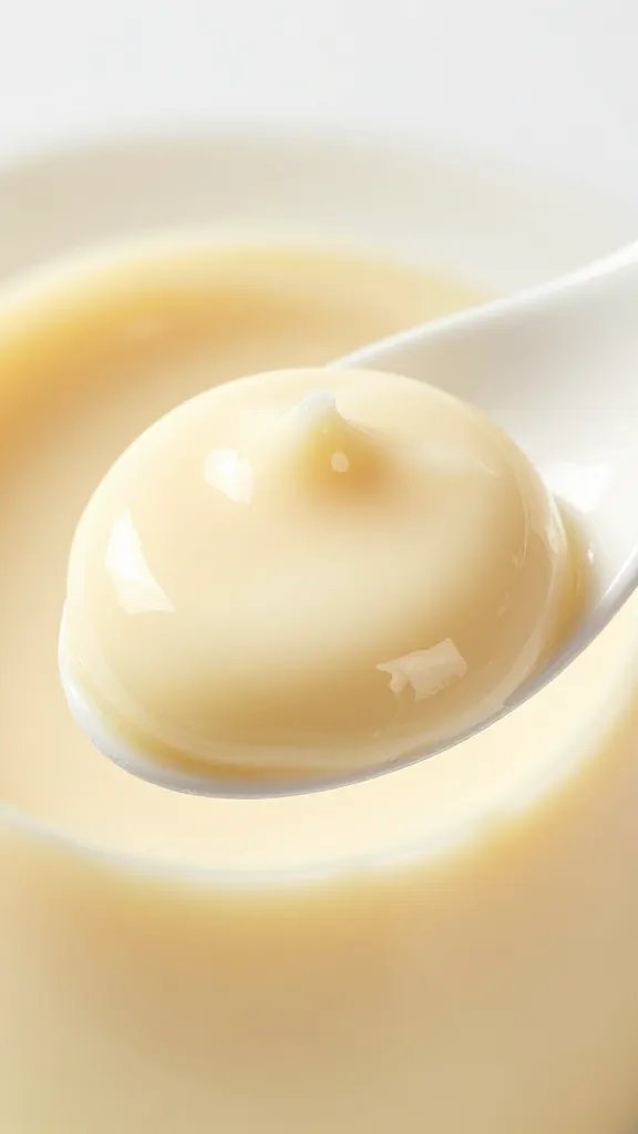 Classic Vanilla Pudding Recipe: Cozy Comfort in Minutes 4 macro shot of silky vanilla pudding dollop on a white spoon, soft background