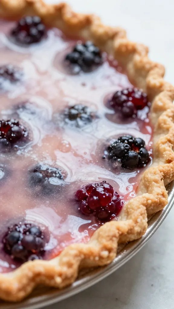 Marionberry Pie Recipe: the Ultimate Sliceable Delight 3 closeup Marionberry pie crust edge with shimmering glaze