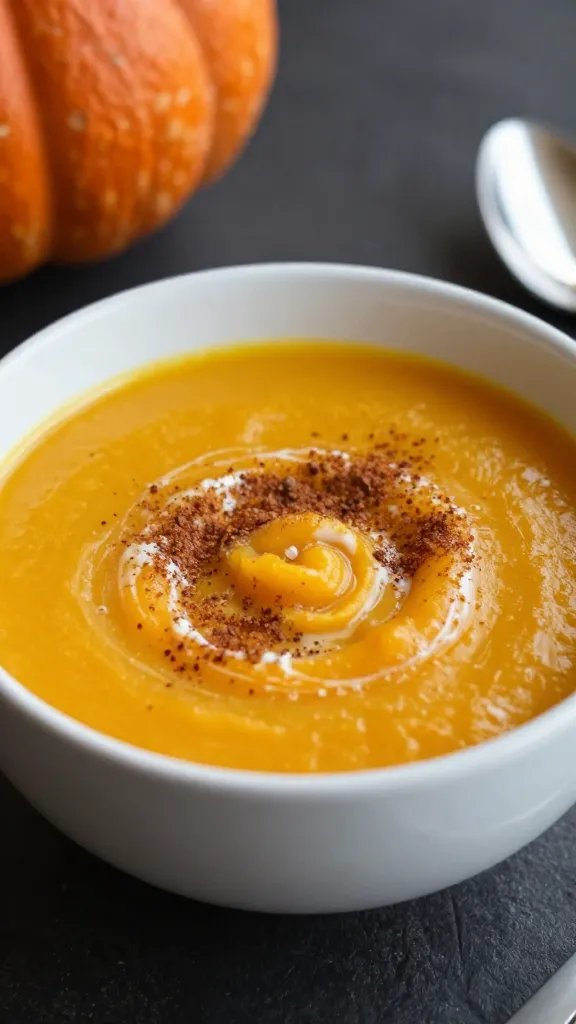 Cozy Magic: Pumpkin Soup Recipe Wins at Fall Tablesista 5 single bowl of pumpkin soup with warm cinnamon dusting