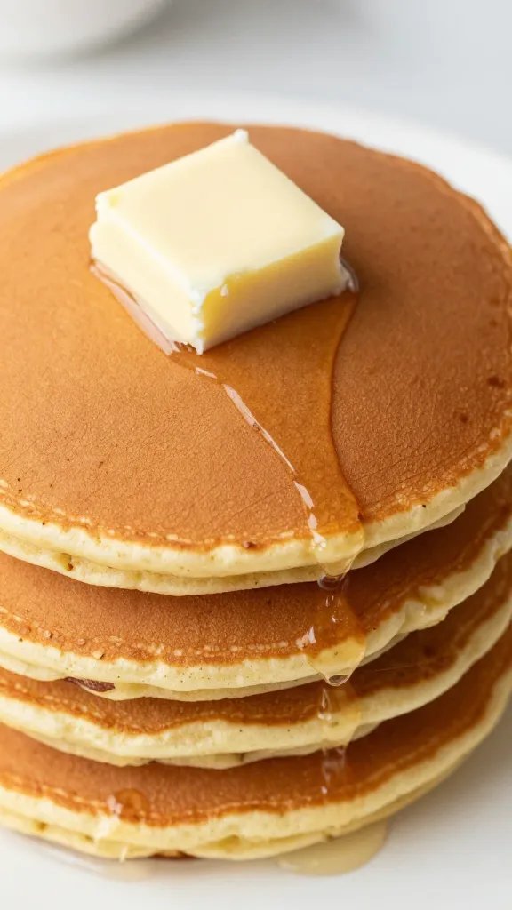 Indulgent Morning: Almond Flour Pancakes with Sugar Free Syrup Bliss 3 closeup almond flour pancake stack with butter pat