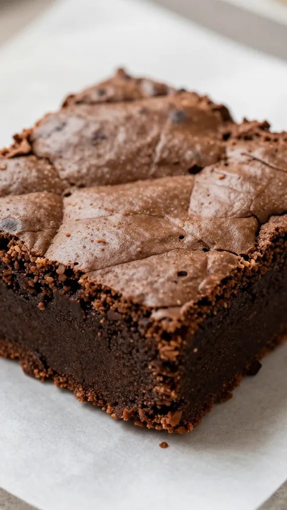 Gluten Free Brownies Recipe: Fudgy Perfection 4 closeup of fudgy gluten-free brownie square on parchment