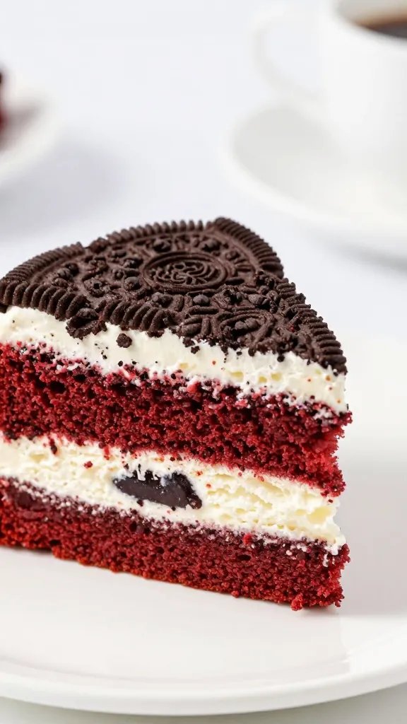 Red Velvet Oreo Cake Recipe: Irresistible & Easy Smash Hit 5 closeup of red velvet Oreo cake slice on plate