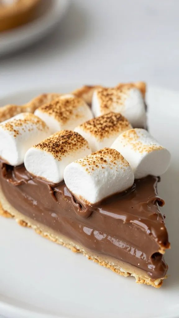 Nutella Smores Pie Recipe: Gooey Perfection 4 Focused shot of toasted marshmallows atop Nutella s’mores pie slice