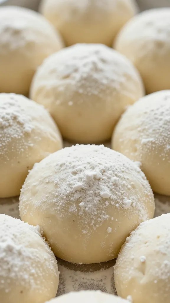Potato Bread Rolls Recipe: Cloudy Soft Olive-Hued Buns 5 Closeup of fluffy potato rolls dough texture dusted with flour