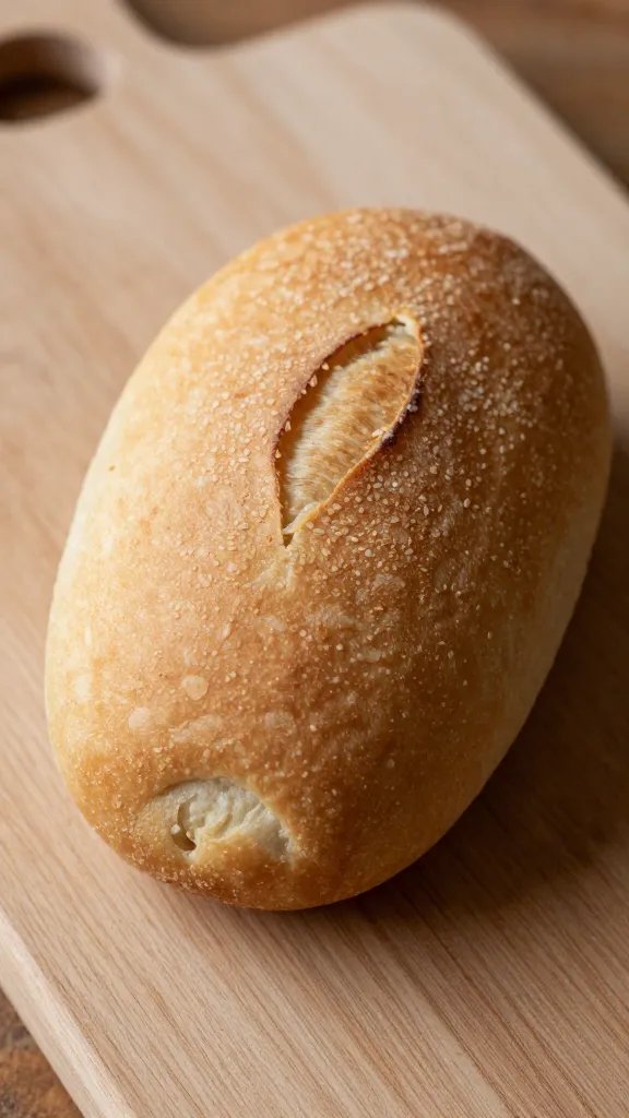 Crush Wheat Flour Olive Oil Bread Rolls: Easy, Soft, Crusty Reads 5 Closeup of a single olive oil bread roll on wood board