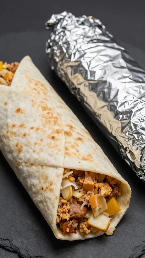 Beef Burritos Recipe: Weeknight Win That Delivers Flavor 5 closeup of a single plated burrito with foil-wrapped bundle beside it