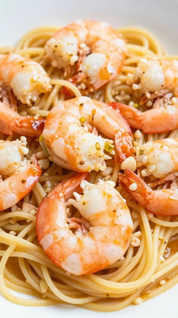 Shrimp Garlic Linguine Recipe for Weeknight Wow 5 Closeup shrimp resting on linguine with garlic sauce