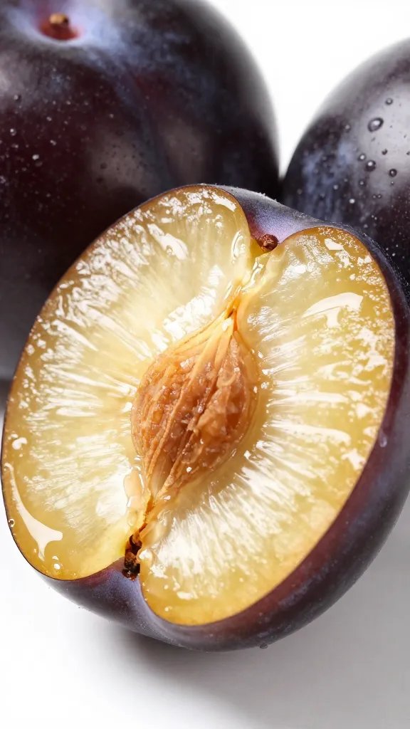 Honey Roasted Prunes Recipe: 5-Ingredient Cozy Treat 5 closeup of single prune halved showing tender interior and glaze