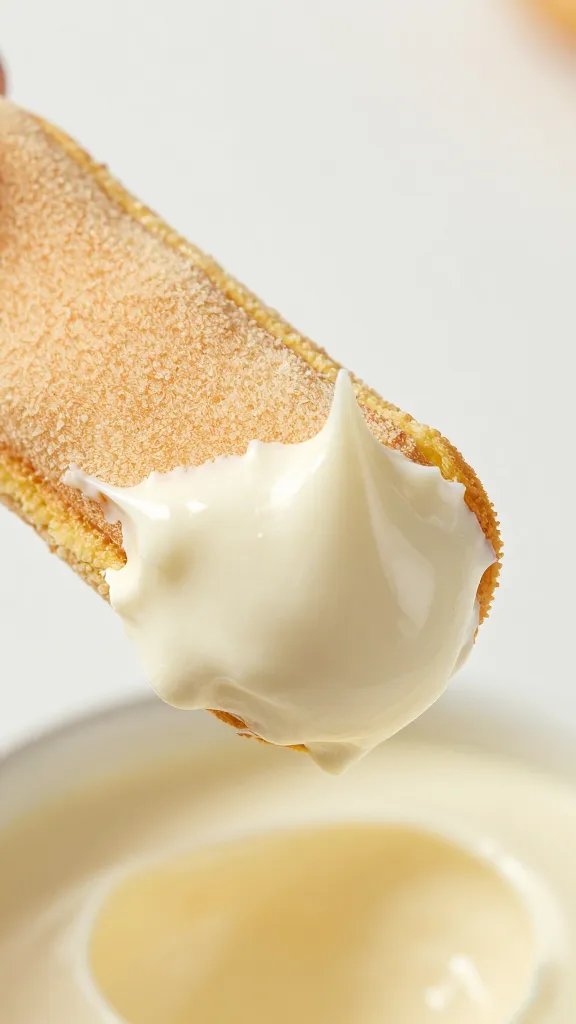 Strawberry Tiramisu Recipe: Fresh, Fluffy & Easy 5 Closeup: coffee-soaked ladyfinger edge dipping into mascarpone cream