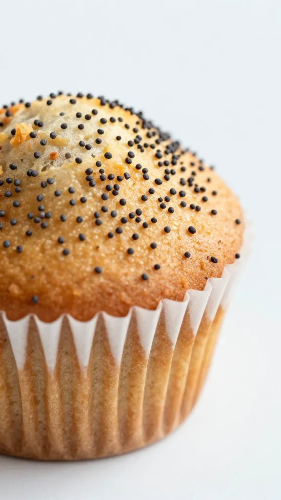 Almond Flour Lemon Poppy Seed Muffins Sunshine Smash 5 macro shot of a single muffin top with visible poppy seeds on a light background