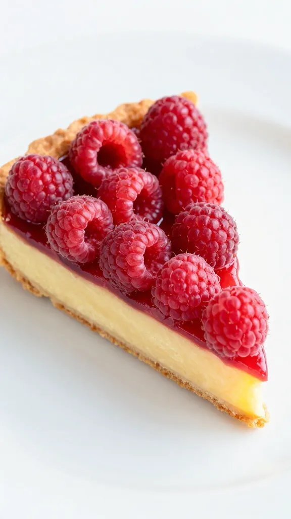 Raspberry Lemon Tart Recipe: a Bright, Easy Delight 5 closeup of a raspberry lemon tart slice on a white plate