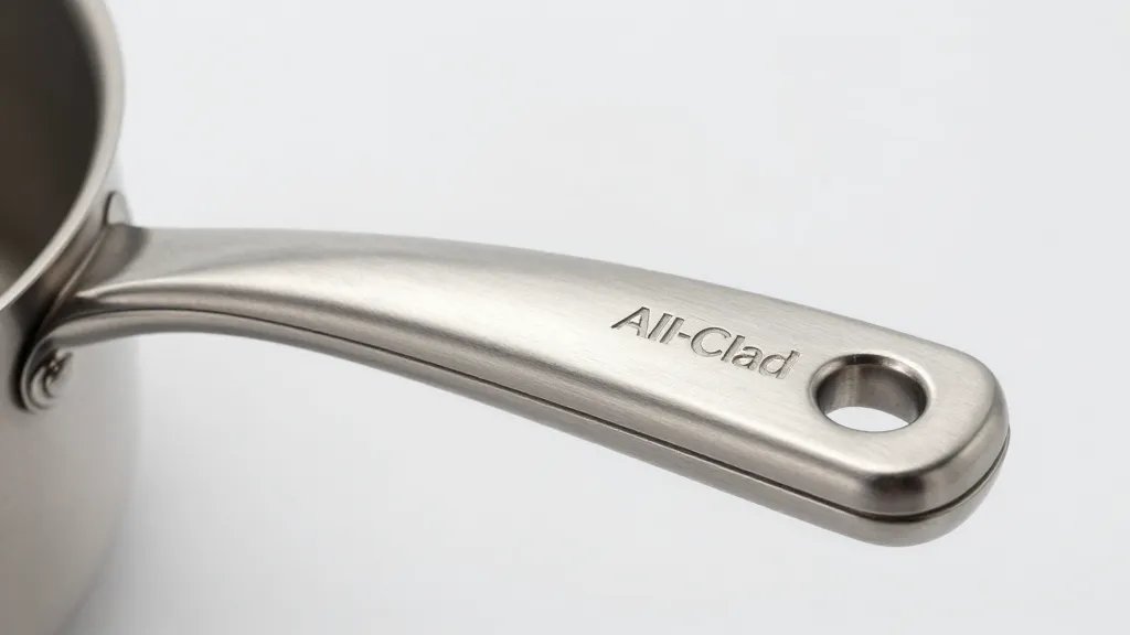 Zwilling vs All-Clad: Which Cookware Brand Wins in 2026? 3 Closeup of All-Clad pot handle branding on brushed metal