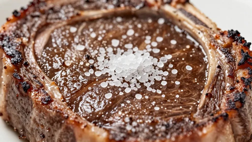 How to Cook Steak in Electric Skillet: Crisp, Perfect Crust 3 Closeup salt crystals on seasoned ribeye before sear