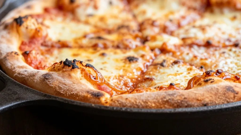 What Is a Pan Pizza: the Cozy, Crispy Crust Reveal 2 closeup of pan pizza crust edge caramelization in cast-iron pan