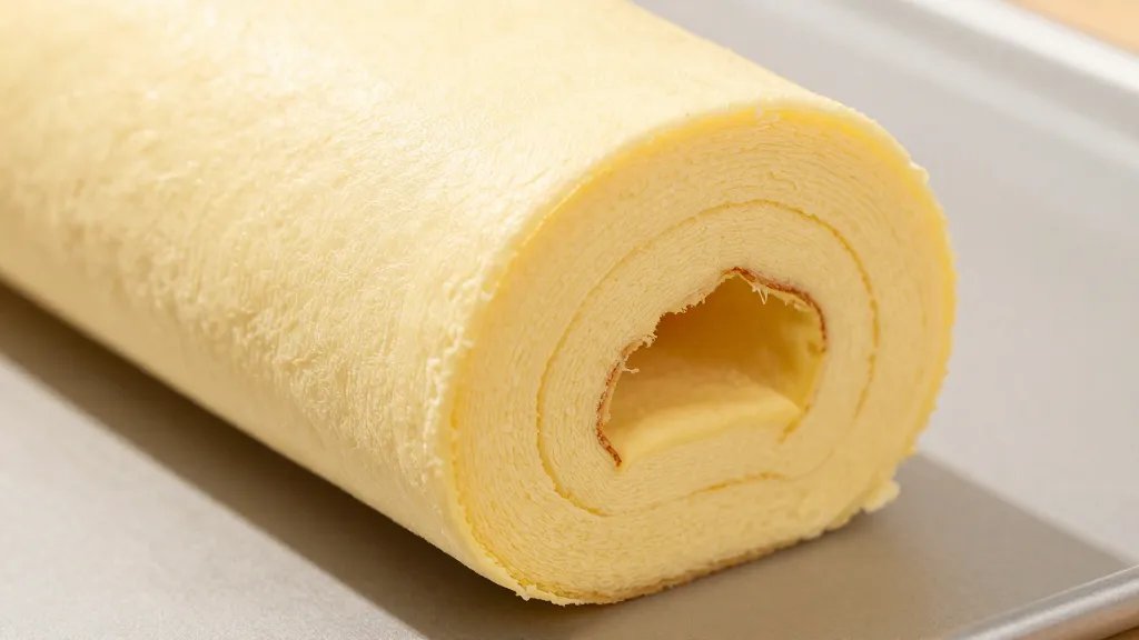 Jelly Roll Pan for the Busy Kitchen, Savior You Need 5 ultra-close shot of rolled cake seam on jelly roll pan