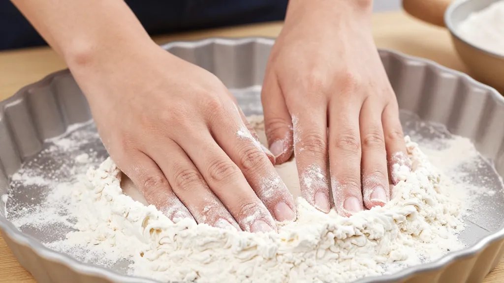 How to Keep Cake From Sticking to Pan Without Tears and Tears 4 Closeup of hands tapping flour into greased cake pan, focusing on even distribution
