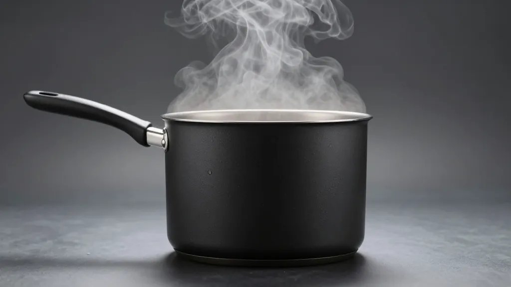 What Is a Saucepan: the Cozy Kitchen Hero 4 side profile of tall-sided saucepan on heat, steam