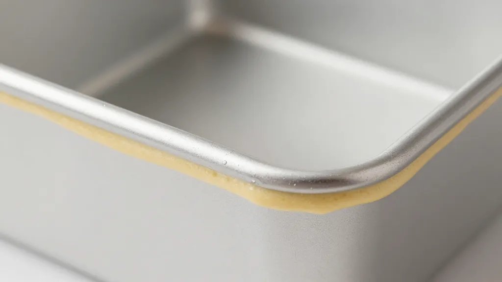 How Many Quarts in 8x8 Pan? Quick Bake Truths 2 closeup of 8x8 inch baking pan edge with batter level