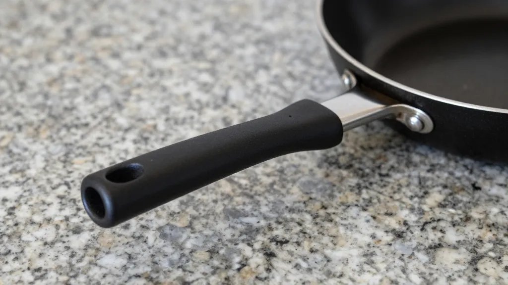Can You Put a Hot Pan on Granite: Myth or Truth 2 closeup of a hot skillet handle resting on granite counter