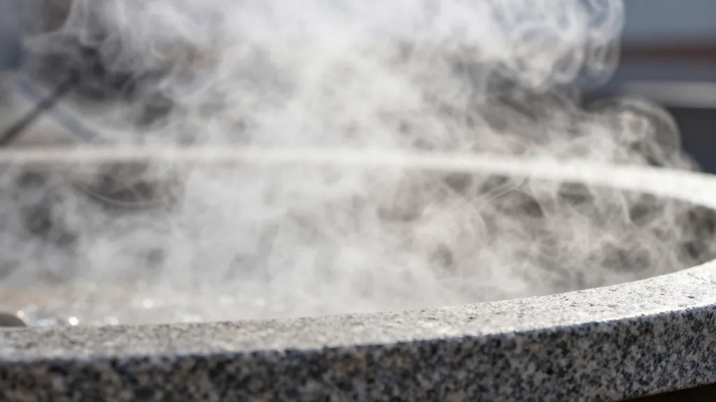 Can You Put a Hot Pan on Granite: Myth or Truth 4 closeup of steam rising from a pan near granite edge
