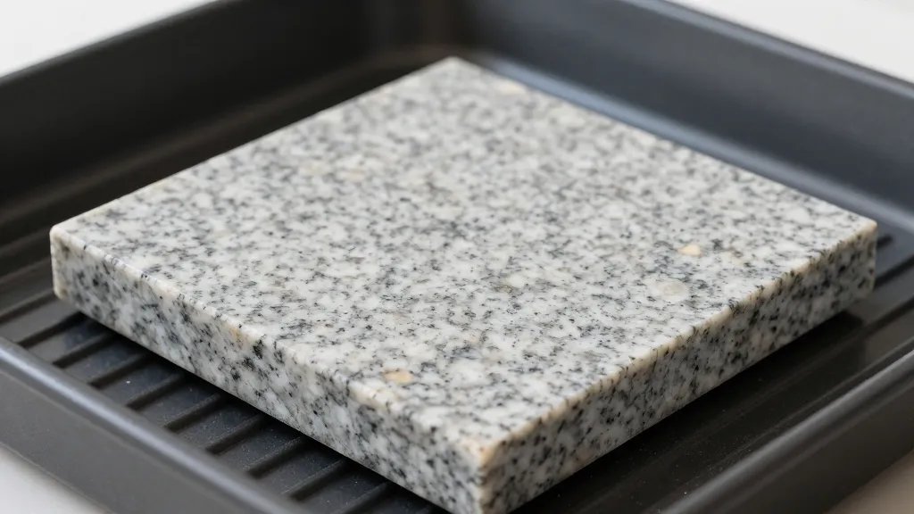 Can You Put a Hot Pan on Granite: Myth or Truth 5 focused shot of a granite swatch with a cooling pan beside it