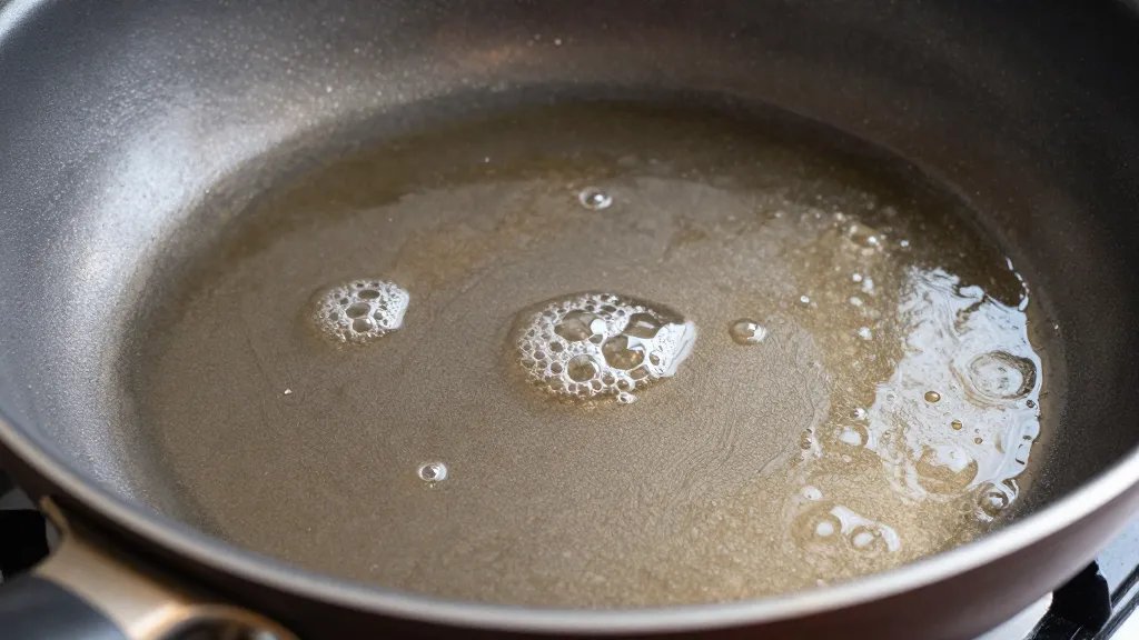 Can You Deep Fry in Nonstick Pan? Yes—Here’S How 2 Closeup of a nonstick skillet rim with shallow oil and bubbles