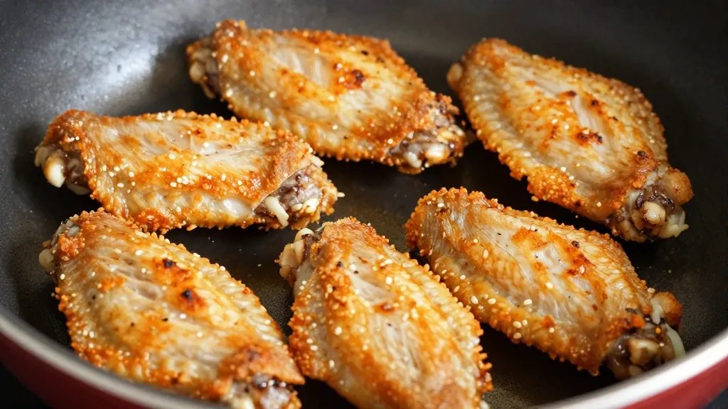 Can You Deep Fry in Nonstick Pan? Yes—Here’S How 5 Closeup of toasted, lightly battered chicken wing in shallow nonstick pan
