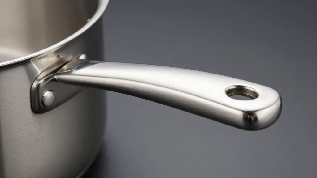 Is Stainless Steel Cookware Safe: Quick Guide 2 Closeup of polished stainless steel saucepan handle reflection