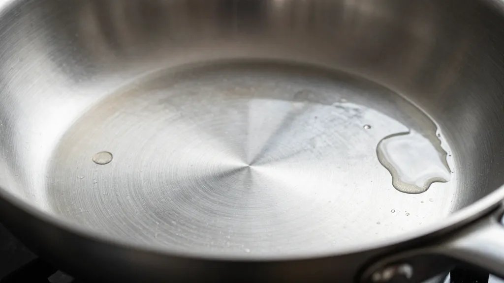 Is Stainless Steel Cookware Safe: Quick Guide 3 Macro shot of stainless steel skillet with oil shimmer