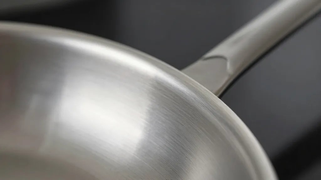 Is Stainless Steel Cookware Safe: Quick Guide 5 Focused image of stainless steel frying pan edge and shine