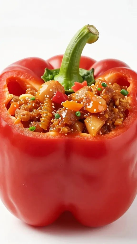 Low-Carb Mexican Stuffed Peppers: Fiesta in a Bite 5 closeup of a single red bell pepper half stuffed with Mexican filling
