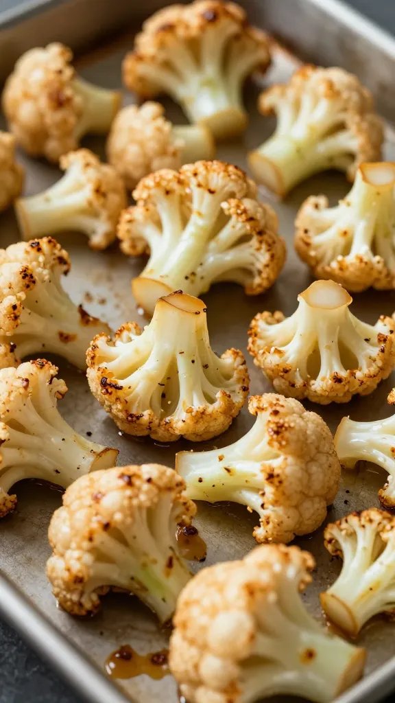 Healthy Mexican Cauliflower Tacos: Weeknight Fiesta 3 Closeup: caramelized cauliflower florets on a hot sheet pan