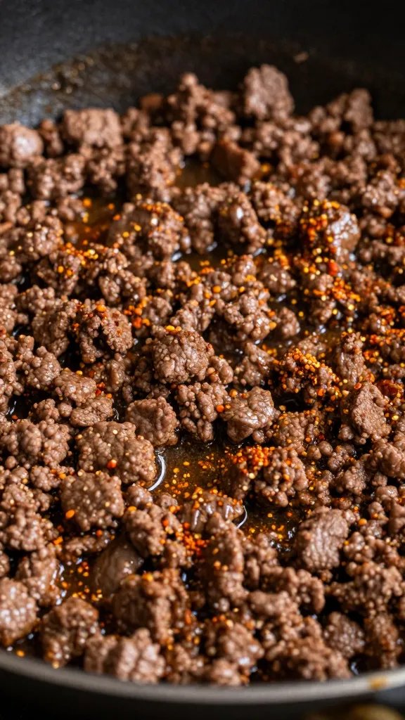 Keto-Friendly Mexican Taco Skillet: Weeknight Wow 3 Closeup of sizzling ground beef with taco seasoning in a skillet