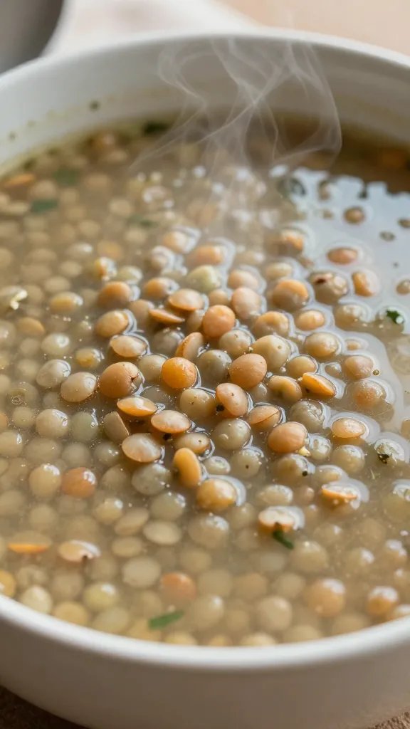 Healthy Italian Lentil Soup: Cozy, Guilt-Free Goodness 5 closeup of a single bowl of Italian lentil soup with steam rising, rustic bowl settings