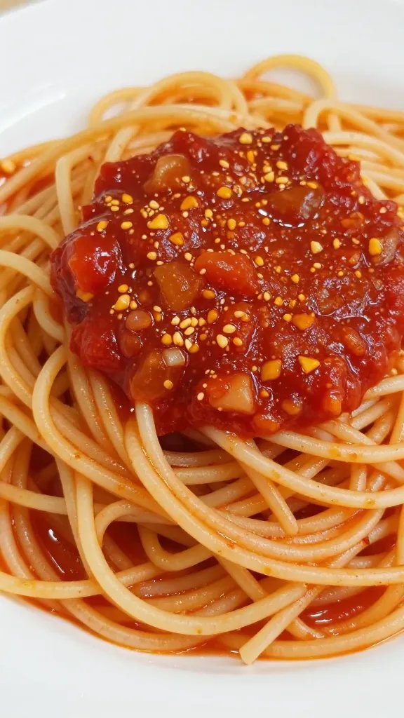 Speedy Italian Dinner for Weeknights: Quick Crowd-Pleasers 3 closeup of plate of spaghetti with crushed tomato sauce