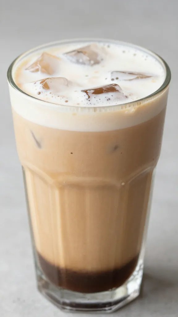 Healthy Mocha Smoothie Recipe: Creamy Coffee Powerhouse 5 closeup of iced smoothie in a tall glass with visible espresso layer and creamy texture