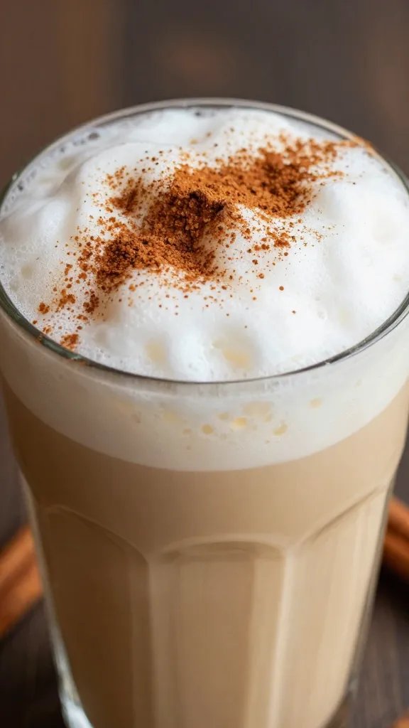 Vanilla Cinnamon Iced Coffee Smoothie: Morning Mojo 4 Closeup of frothy vanilla cinnamon coffee smoothie with cinnamon dust