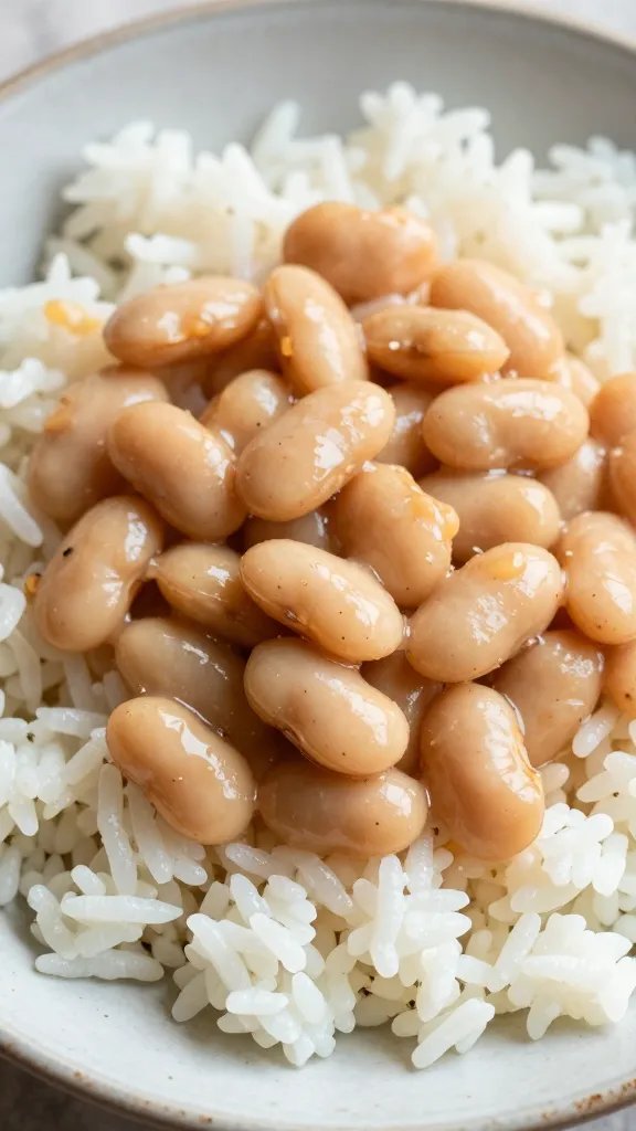 Cheap Vegan Rice and Beans Done Right: Flavor on a Budget 5 Closeup of creamy beans meeting fluffy rice on a rustic plate