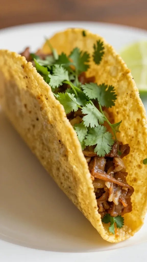 Easy Vegan Tacos Ready in 20 Minutes: Weeknight Win 5 Closeup of a single plated taco with visible cilantro garnish