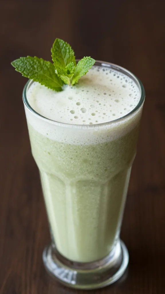 Energizing Smoothies to Power Your Day: Boost Mornings Now 5 Closeup of a single glass of smoothie with mint leaf garnish