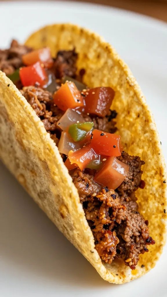 Easy Mexican Meals From Tacos to Burrito Bowls: Weeknight Wins 4 closeup of a single taco shell filled with seasoned meat and salsa
