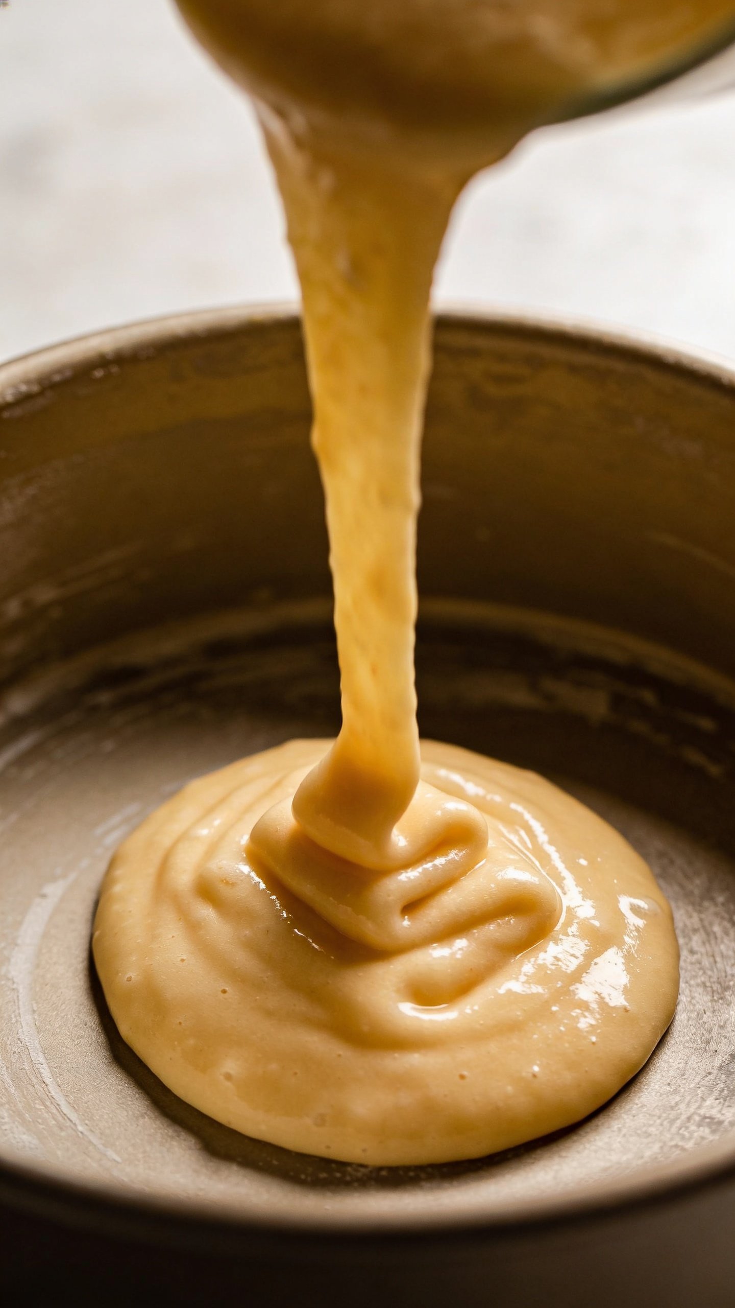 How Full to Fill Cake Pan Secrets for Perfect Rise 2 closeup of a single cake batter being poured into a round pan