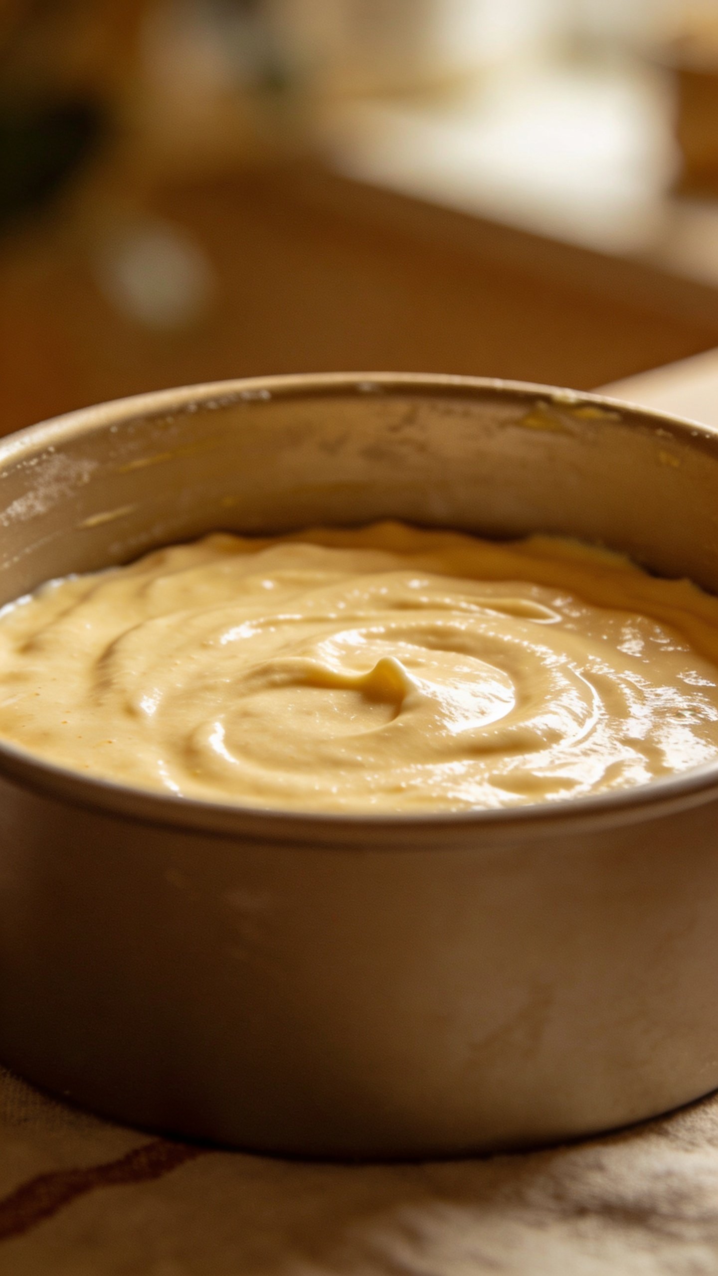 How Full to Fill Cake Pan Secrets for Perfect Rise 3 closeup of a cake batter level at 1/2 full in 9-inch pan